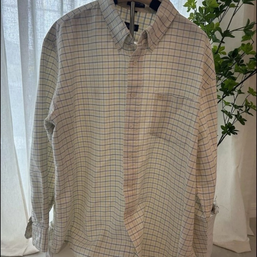 IZOD Oxford White Yellow‎ Blue Plaid Size XL